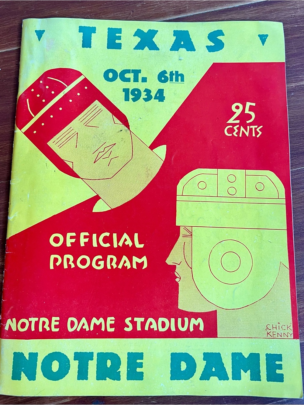 Vintage Texas vs Notre Dame 1934 Official Program - Red & Yellow